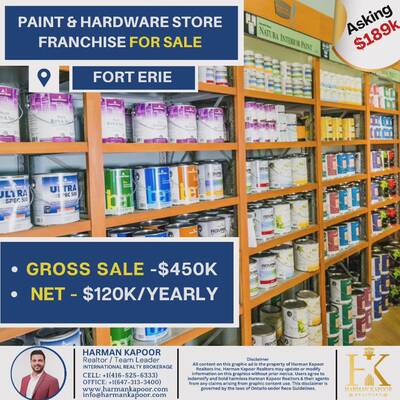 Paint & Hardware Store Franchise For Sale in Fort Erie