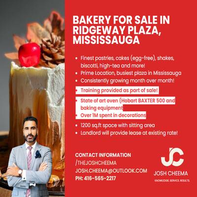 Luxury Bakery for Sale in Ridgeway Plaza, Mississauga (41% Profitability)