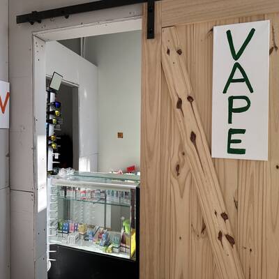 1824 sqft convenience and vape store with kitchen at the back, a lot of coolers