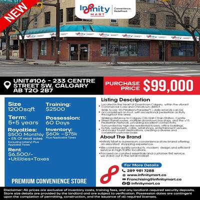 New Infinity Mart for Sale in Downtown Calgary, AB
